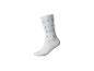Weißer Socken mit blauen Buchstaben D E F, K L M, R S T, X Y Z