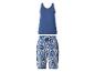 Damen-Set aus blauem Tanktop und gemusterten Shorts.