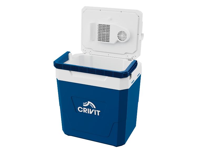 Blaue Crivit Kühlbox mit geöffnetem Deckel.