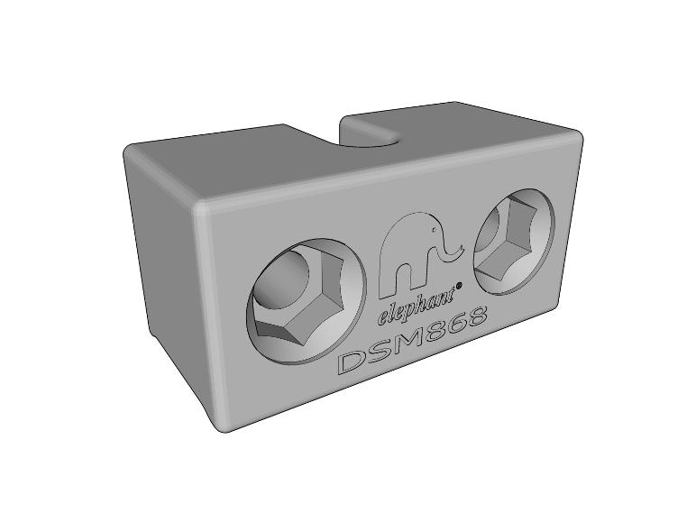 Grauer Klemmenblock mit Elefantenlogo und Text „elephant DSM868“.