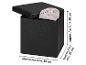 Schwarzer quadratischer Hocker mit Deckel und beiger Decke, ca. 38x38x38 cm.