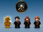 LEGO Harry Potter 20 Jahre Jubiläum Minifiguren von Harry, Ron, Hermine und einer goldenen Hermine.