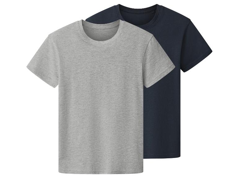Zwei Herren-T-Shirts mit kurzen Ärmeln, eines grau und eines dunkelblau.