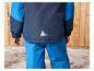 Eine blaue Skijacke und -hose für Kinder.