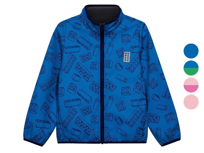 Blaue Kinderjacke mit Bausteinmuster und Farboptionen.