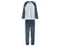 Zweiteiliger Pyjama mit weißem Raglan-Oberteil und blauer Plüschhose.