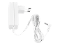 Weißes Netzteil mit europäischem Stecker und aufgerolltem Kabel mit DC-Anschluss.