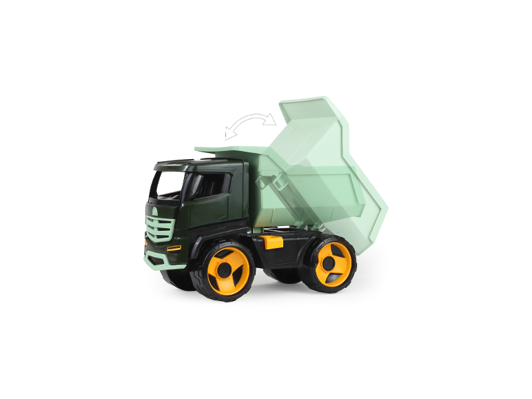 LENA GIGA TRUCKS grüner Muldenkipper Titan mit kippbarer Ladefläche.