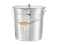 Silberner Metalleimer mit Deckel, Holzgriff und Aufschrift „15L“.