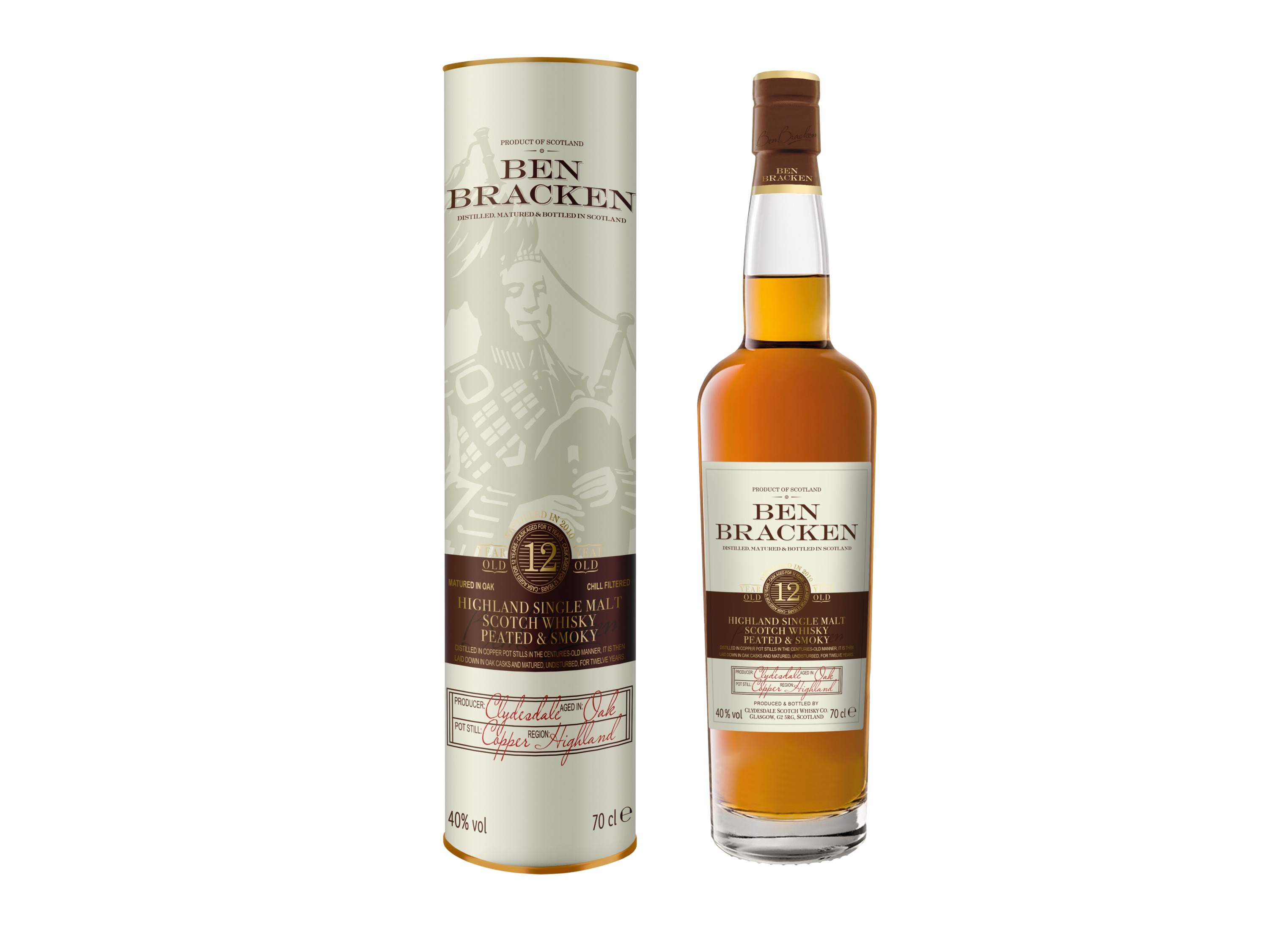 Ben Bracken Highland Single Malt Scotch Whisky Peated & Smokey 12 Jahre mit Geschenkbox 40% Vol