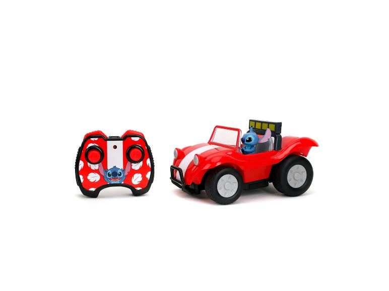 Rotes Spielzeugauto mit Fernbedienung, mit der Stitch-Figur aus Lilo & Stitch.