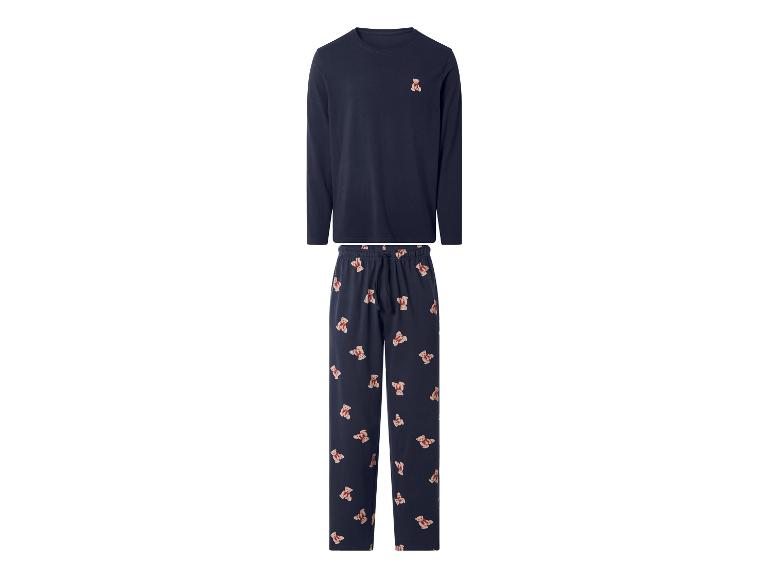 ESMARA MEN Herren Pyjama: Dunkelblauer Pyjama mit Teddybär-Motiv