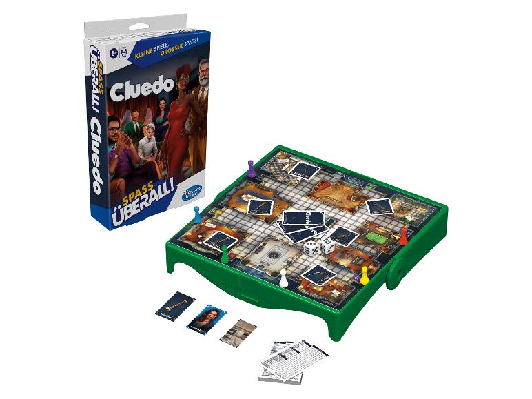 Cluedo Hasbro Gesellschaftsspiel: Spielbrett, Karten und Spielfiguren.