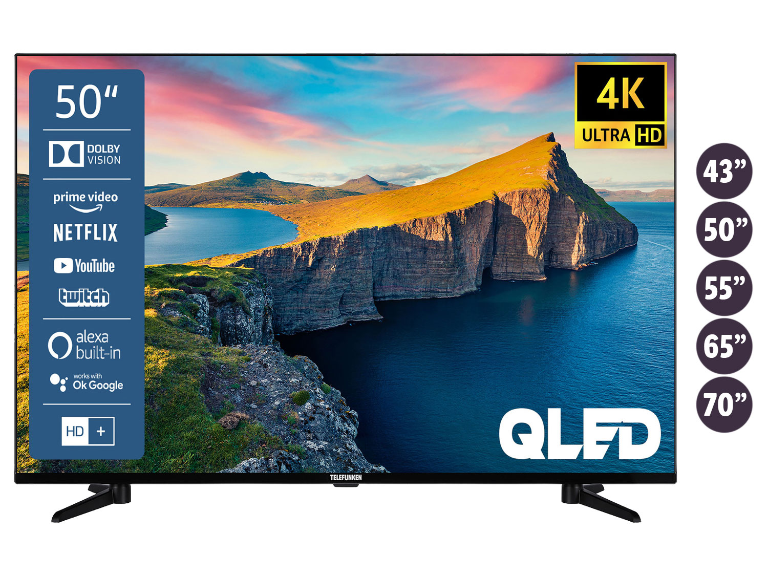 TELEFUNKEN »QU43-65K800«, »QU70L800« QLED Fernseher Smart TV 4K UHD mit Dolby Vision HDR