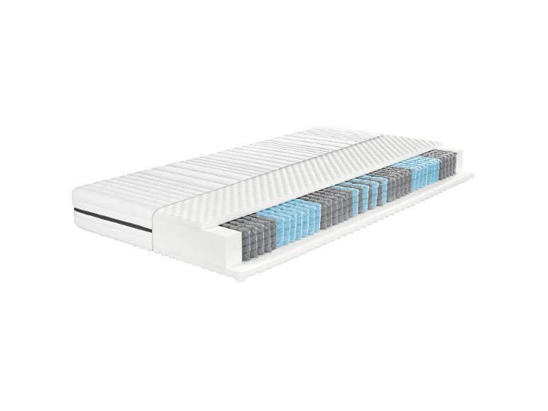 Matratze mit Schaum, Taschenfedern und einer kühlenden Schicht.