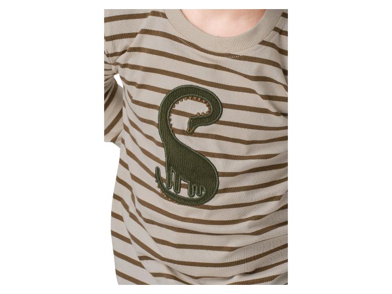 Gestreiftes Kinderhemd mit grüner Dinosaurier-Applikation