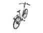 Graues E-Bike mit schwarzem Sattel und Gepäckträger, auf weißem Hintergrund