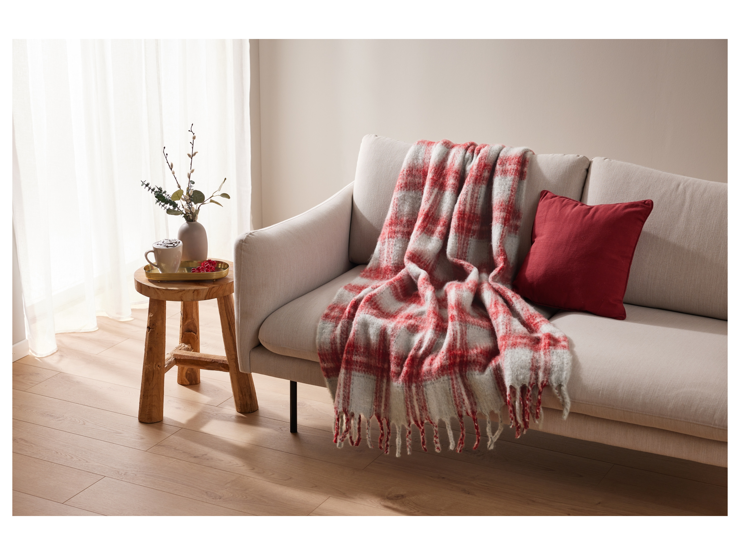 Thumbnail - LIVARNO home Decke Jacquard 130x170cm (Kariert rot)