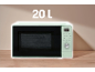 Mintgrüne 20 L Mikrowelle mit Digitalanzeige und Drehreglern.