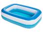 Blau-weißes, aufblasbares Rechteckbecken für Kinder.