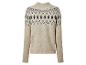 Beiger Pullover mit schwarz-weißem Fair Isle Muster.