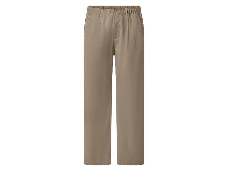 Herren-Freizeithose in Beige mit elastischem Bund und Falten.
