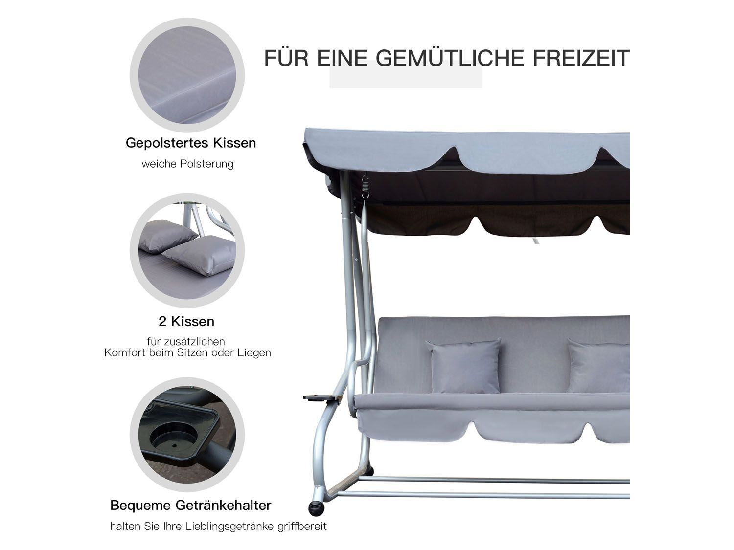 Outsunny Gartenschaukel mit Dach, weiche Polsterung - Lidl.de