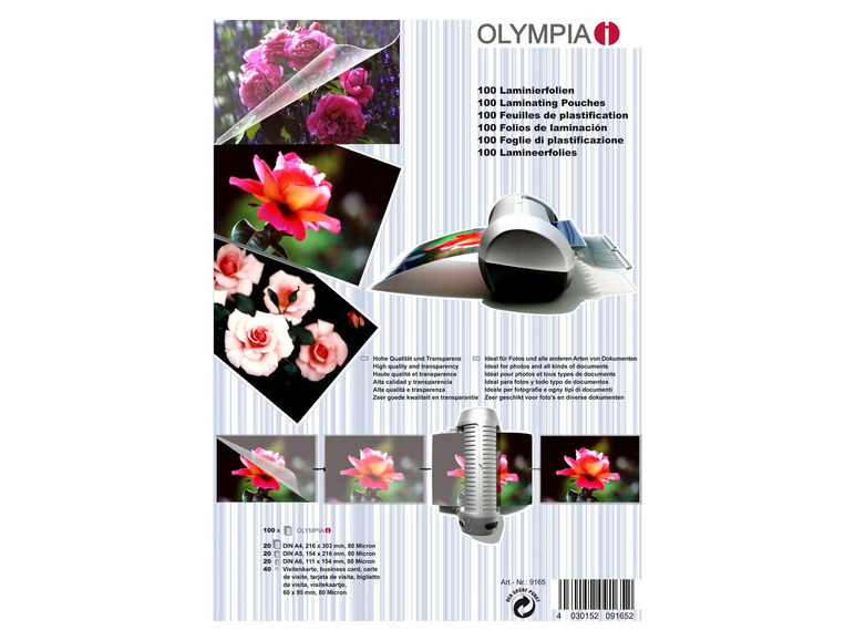 Gehe zu Vollbildansicht: Olympia Laminierfolienset, 100 Stück, 80 mic - Bild 1