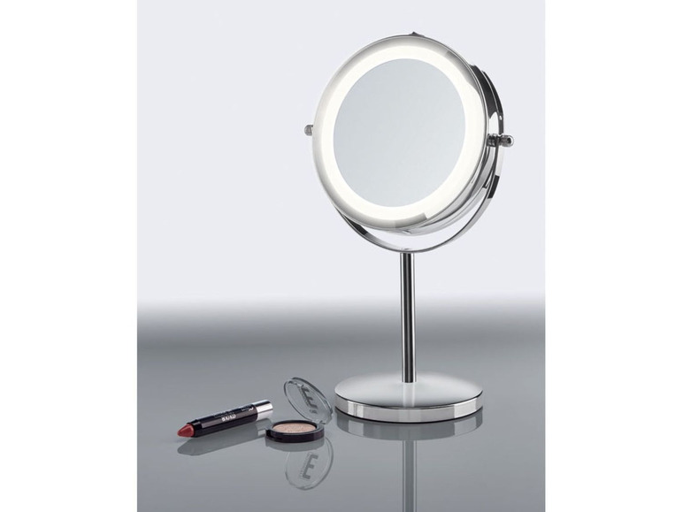 Gehe zu Vollbildansicht: MIOMARE® LED-Kosmetikspiegel, Rand mit LED-Licht, drehbarer Spiegel, 5-fache Vergrößerung - Bild 3
