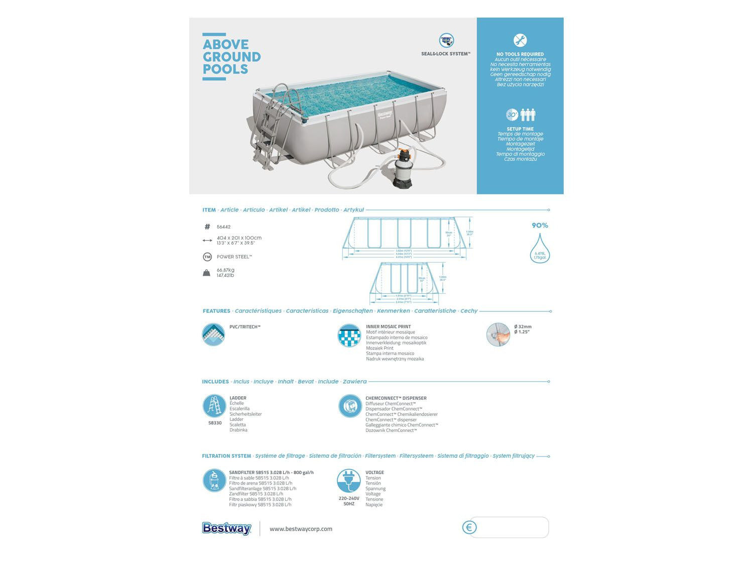 Bestway Power Steel™ Frame Pool KomplettSet, eckig Lidl.de