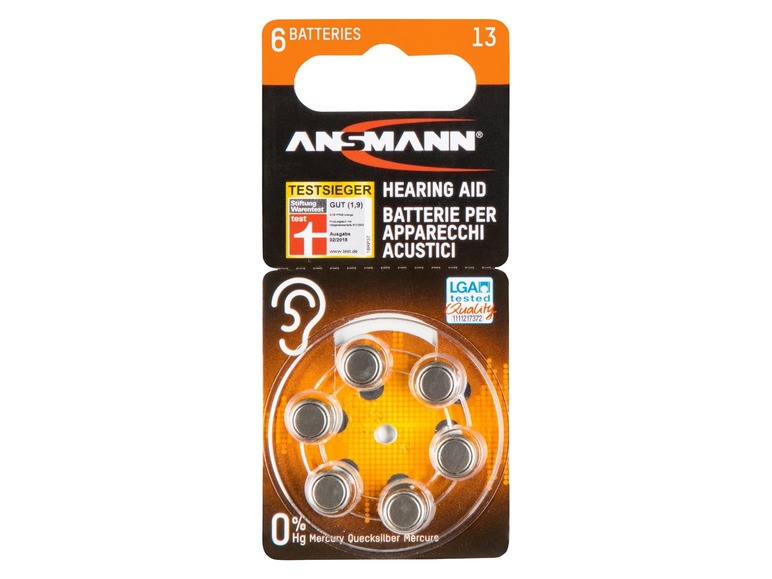 Gehe zu Vollbildansicht: ANSMANN Knopfzellen für Hörgeräte, PR 48: 13 oder PR 41: 312, 10 x 6 Stück - Bild 2