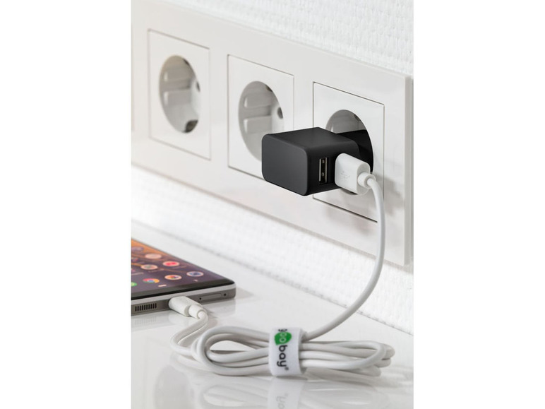 Gehe zu Vollbildansicht: Goobay Dual USB-A 2.0 auf Apple Lightning-Ladeset (12W), schwarz - Bild 2