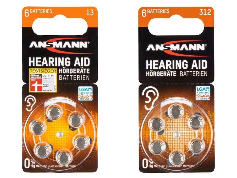 Gehe zu Vollbildansicht: ANSMANN Knopfzellen für Hörgeräte, PR 48: 13 oder PR 41: 312, 10 x 6 Stück - Bild 1