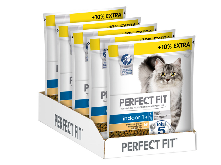 Gehe zu Vollbildansicht: PERFECT FIT Cat Dry Indoor 1+ Reich an Huhn +10 % gratis, 5 x 825 g - Bild 1