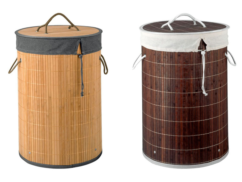 Gehe zu Vollbildansicht: AQUAPUR® Wäschetonne, 42 l Fassungsvermögen, mit 2 Griffen, Deckel, aus Bambus - Bild 1
