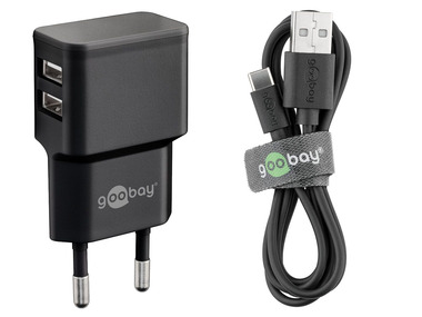 Goobay Dual USB-A2.0 auf USB-C™-Ladeset (12W), schwarz