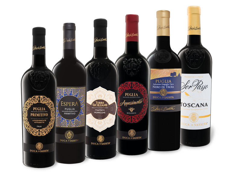 ᐉ 6 x 0,75-l-Flasche Weinpaket Duca di Sasseta fruchtig entdecken / DE /  Price Compare - Lidl