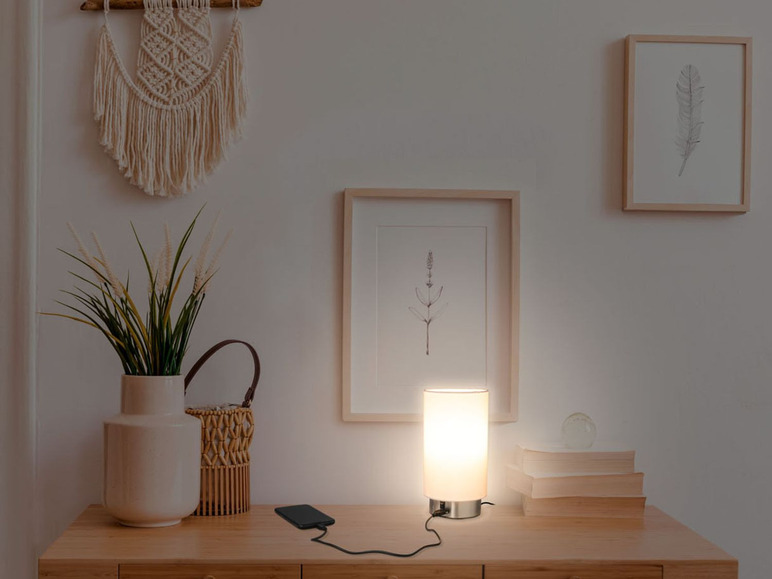 Gehe zu Vollbildansicht: LIVARNO LUX® LED-Tischleuchte, mit USB-Anschluss, Textil-Lampenschirm, warmweißes Licht - Bild 5