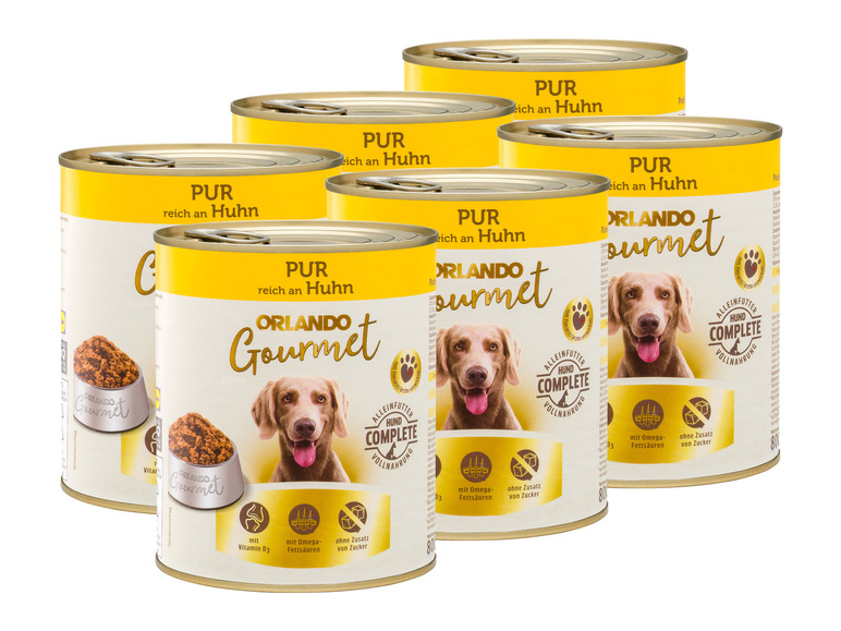 Gehe zu Vollbildansicht: ORLANDO Gourmet Hundenassnahrung Pur reich an Huhn, 6 x 800 g - Bild 1