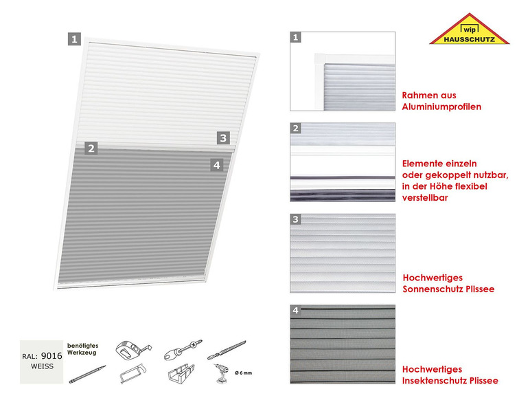Gehe zu Vollbildansicht: wip 2in1-Dachfenster-Plissee, Sonnen- u. Insektenschutz, Aluminiumprofile, B 110xH 160 cm - Bild 5