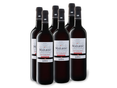 6 x 0,75-l-Flasche Weinpaket Malbec Pays d'Oc Les Terrasses IGP trocken, Rotwein