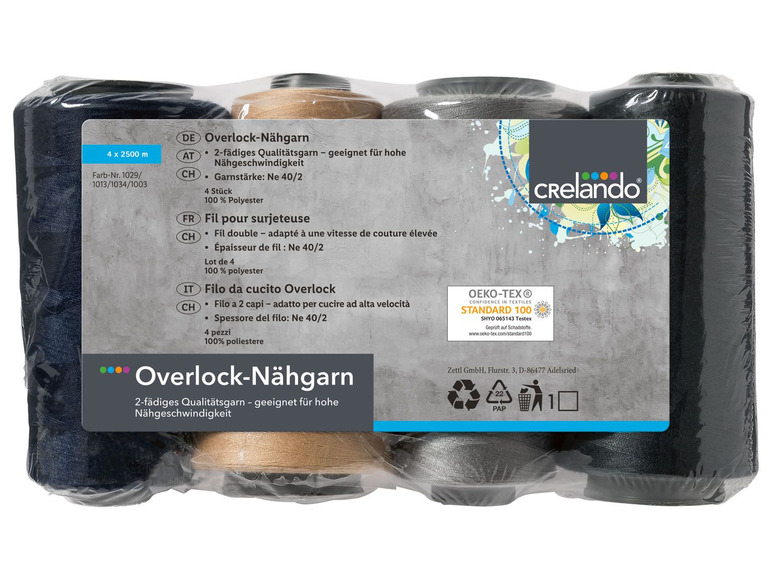 Gehe zu Vollbildansicht: CRELANDO® Overlock Nähgarnspule, 4 Stück, 2-fädig - Bild 2