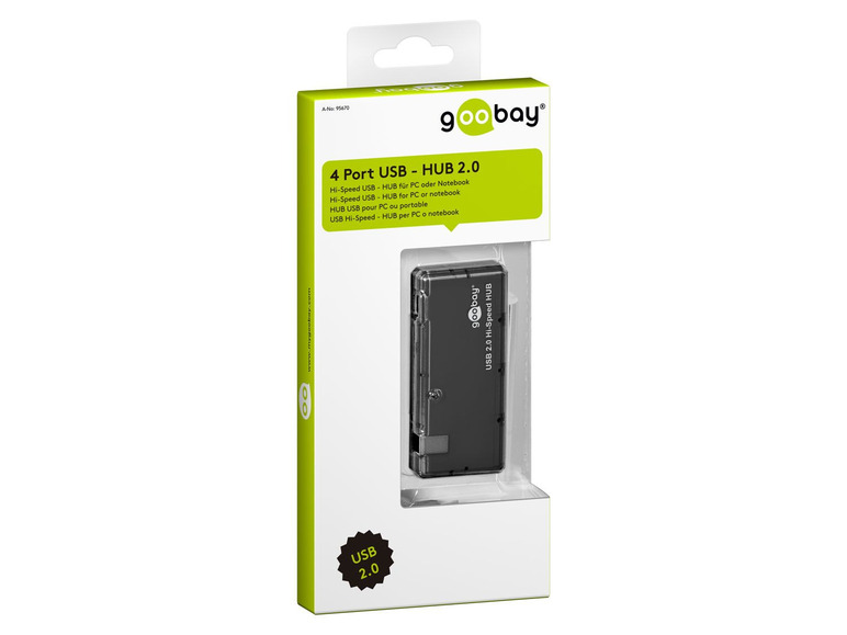 Gehe zu Vollbildansicht: Goobay 4-fach HUB/ Verteiler, 1 x USB 2.0 auf 4 x USB 2.0, schwarz - Bild 2