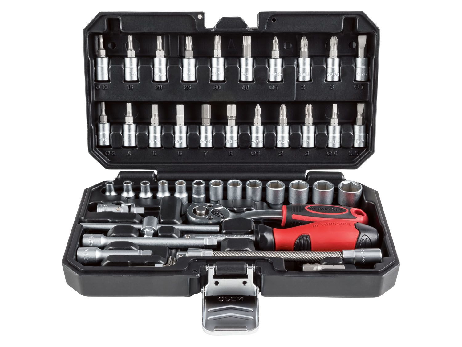 PARKSIDE® Ratschen-Set, 46-teilig, mit Kunststoff-Kassette, aus Chrom
