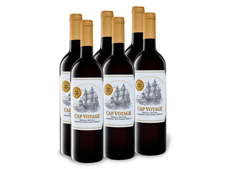 Gehe zu Vollbildansicht: 6 x 0,75-l-Flasche Weinpaket Cap Voyage Special Edition Cabernet Sauvignon Merlot trocken, Rotwein - Bild 1