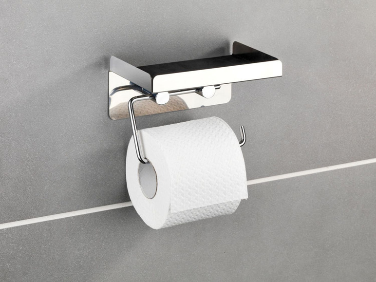Gehe zu Vollbildansicht: Wenko Toilettenpapierhalter, mit Oberablage, doppelseitiges Klebeband, aus Edelstahl - Bild 3
