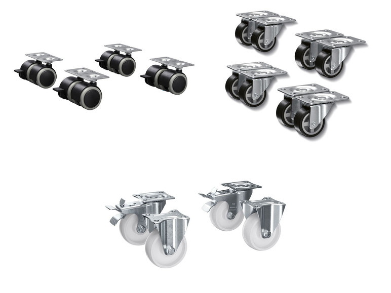 PARKSIDE transport rollers, with fixed mounting plate Variants: swivel  castors, furniture castors, transport castors Set: as a set of 4 or 8 –