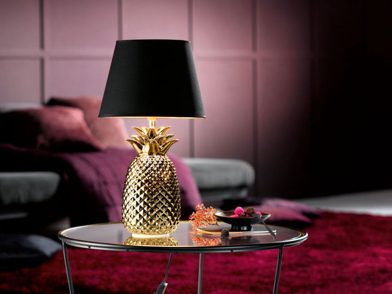 Gehe zu Vollbildansicht: LIVARNO LUX® Tischleuchte »Ananas«, Textilschirm mit goldener oder silberner Innenseite - Bild 4
