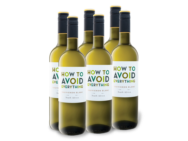 Gehe zu Vollbildansicht: 6 x 0,75-l-Flasche Weinpaket How to avoid everything Sauvignon Blanc Western Cape trocken, Weißwein - Bild 1