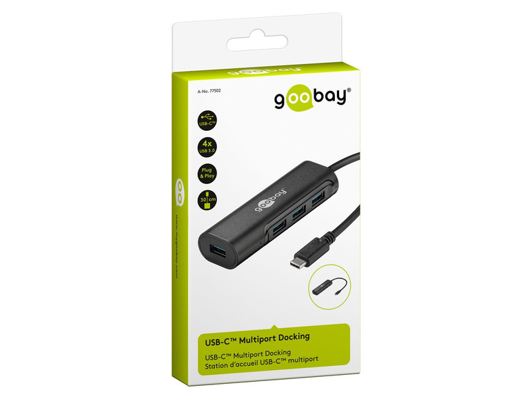 Gehe zu Vollbildansicht: Goobay 4-fach HUB, 1 x USB-C™ auf 4 x USB 3.0, schwarz - Bild 2